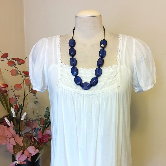 Vintage NEW sandwich jewellery Large Blue Oval Beads VTG Necklace - Picture 5 of 8